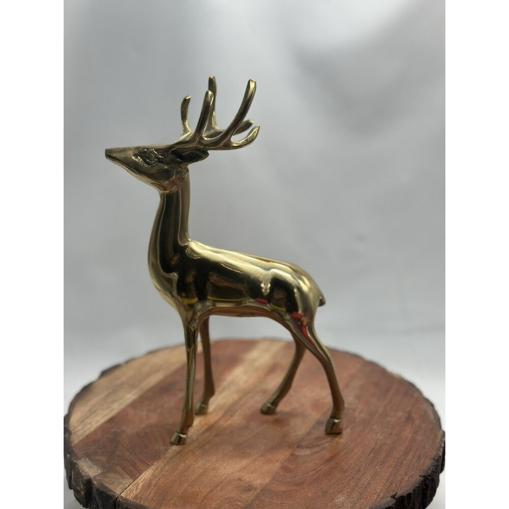 Solid Brass Buck Deer Reindeer Mid Century Animal Figurine Vintage